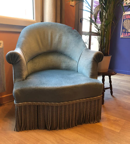 Fauteuil crapaud bleu (velours)