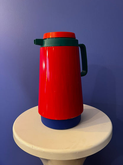 Thermos vintage rouge, vert & bleu