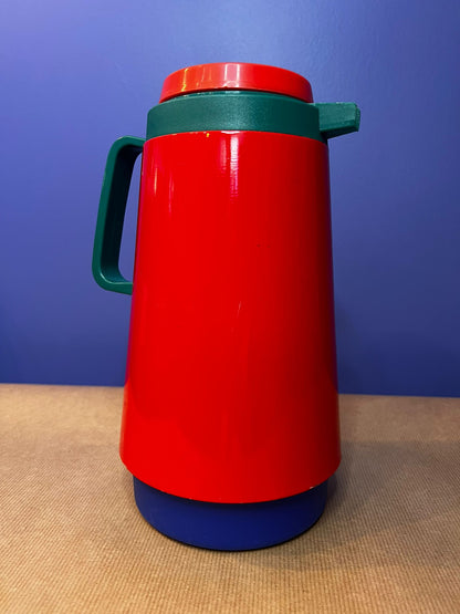 Thermos vintage rouge, vert & bleu