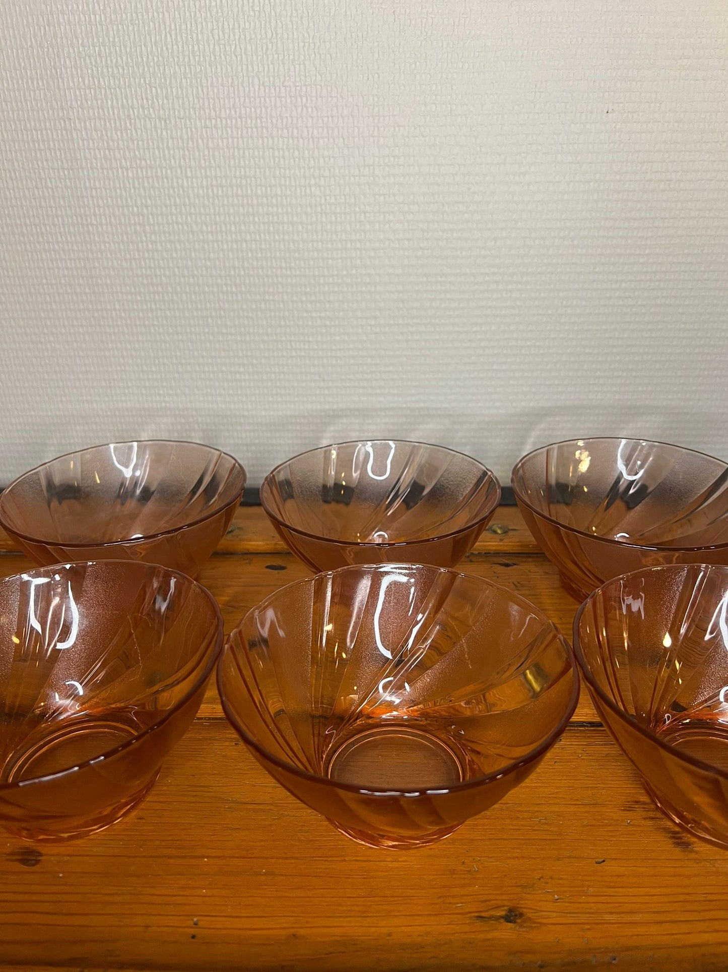 Lot de 6 bols en verre strié roses