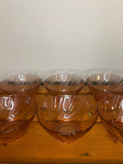 Lot de 6 bols en verre strié roses