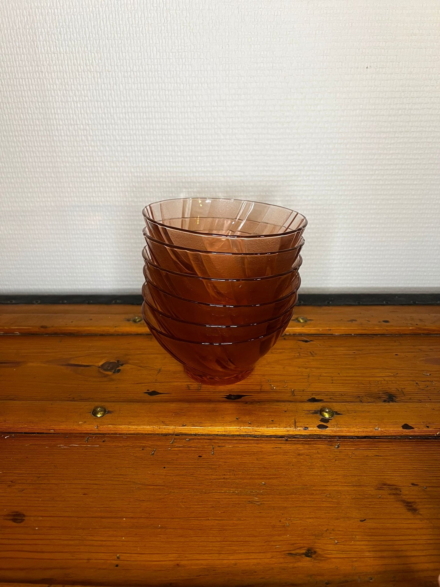 Lot de 6 bols en verre strié roses